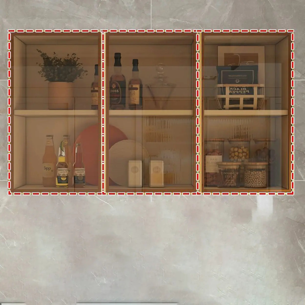 Black Wall Mounted Ribbed Glass Kitchen China Cabinet Image - 11