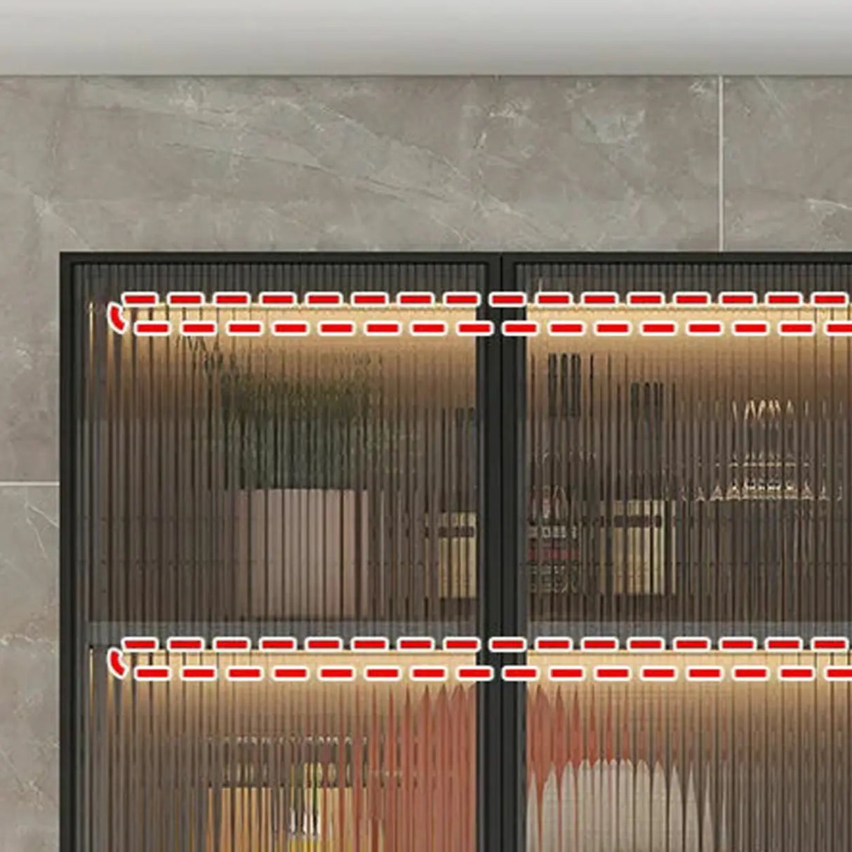 Black Wall Mounted Ribbed Glass Kitchen China Cabinet Image - 15