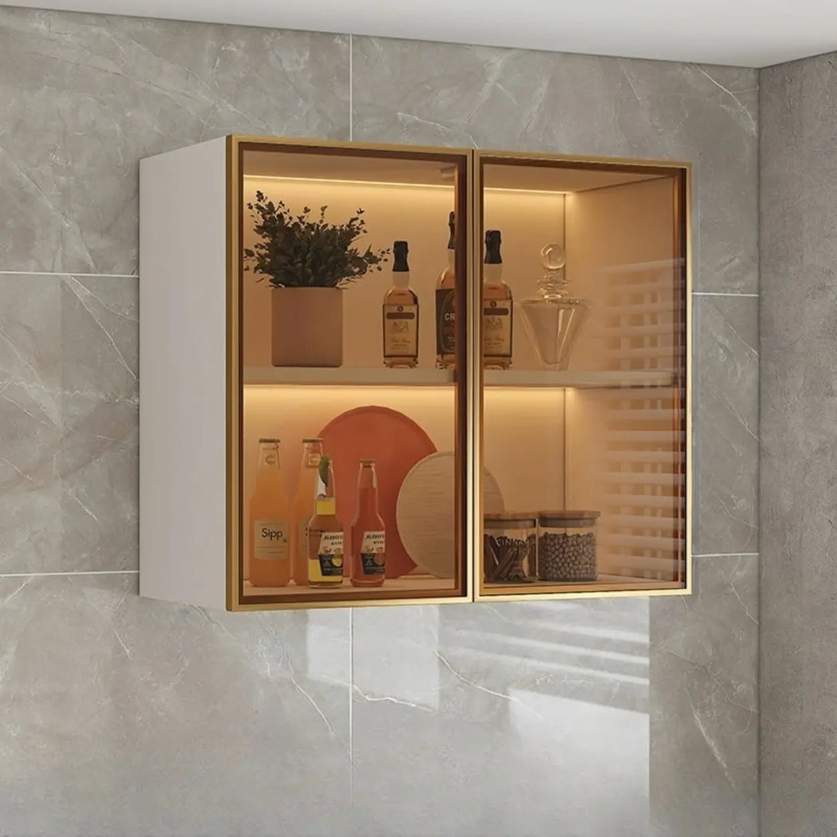 Black Wall Mounted Ribbed Glass Kitchen China Cabinet Image - 24