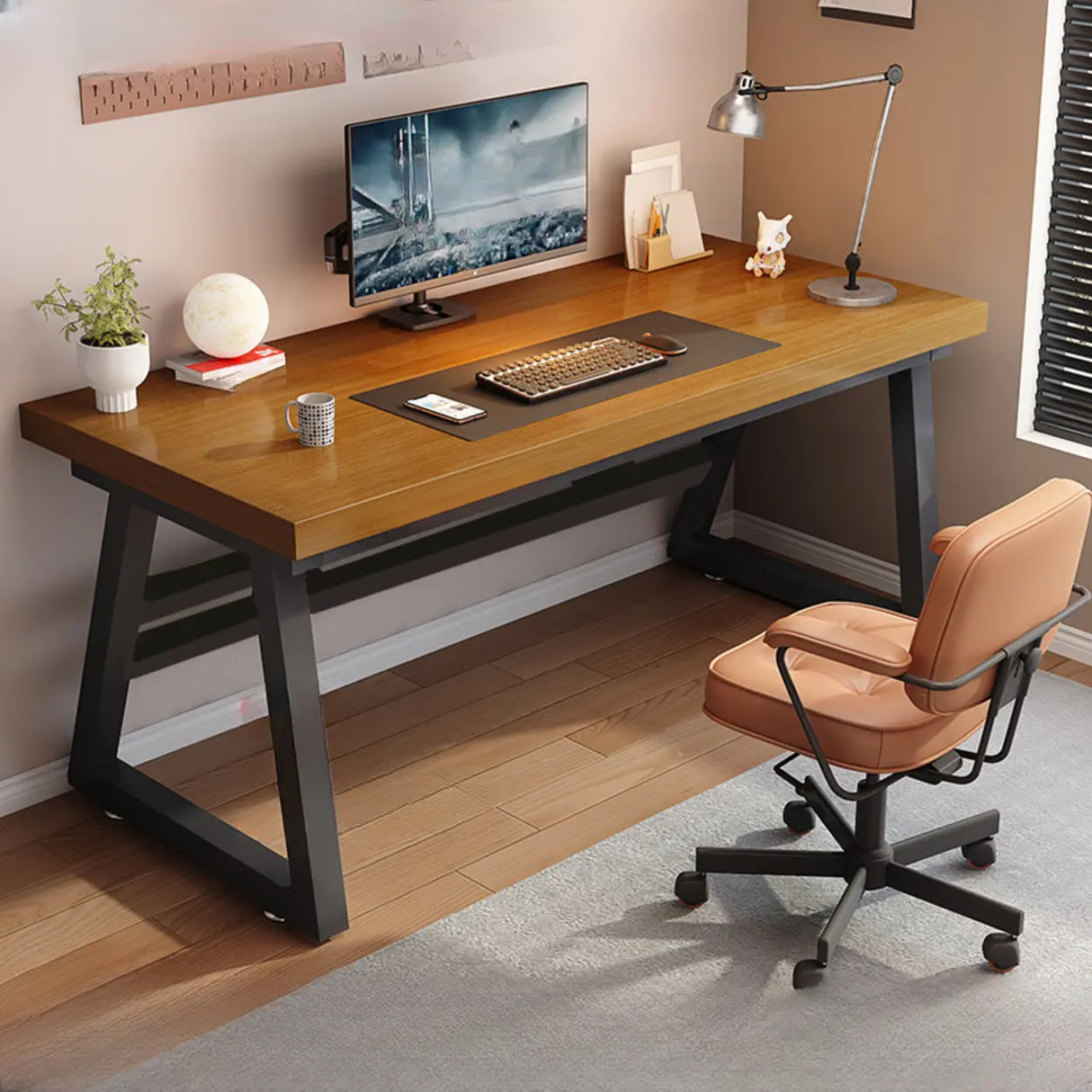 Black Walnut Rectangle Butcher Block Sled Writing Desk Image - 2