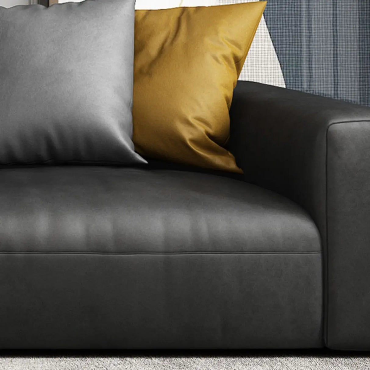 Black Water Resistant Cloth Square Arm Extra Long Sofa Image - 5