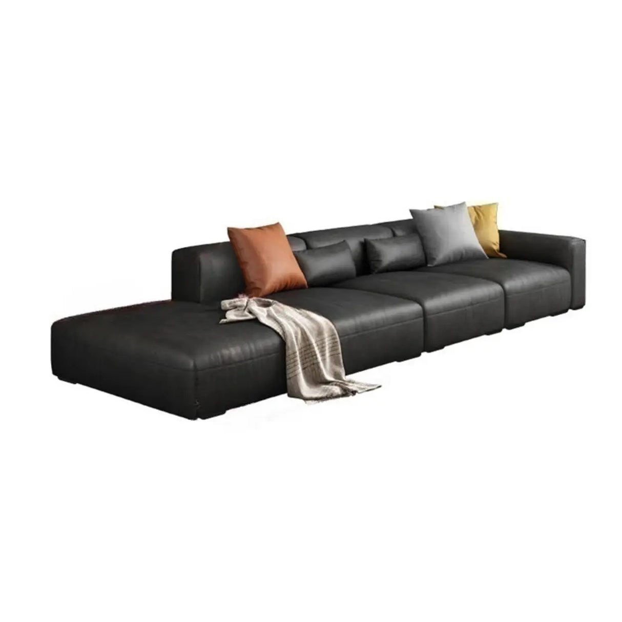 Black Water Resistant Cloth Square Arm Extra Long Sofa Image - 6