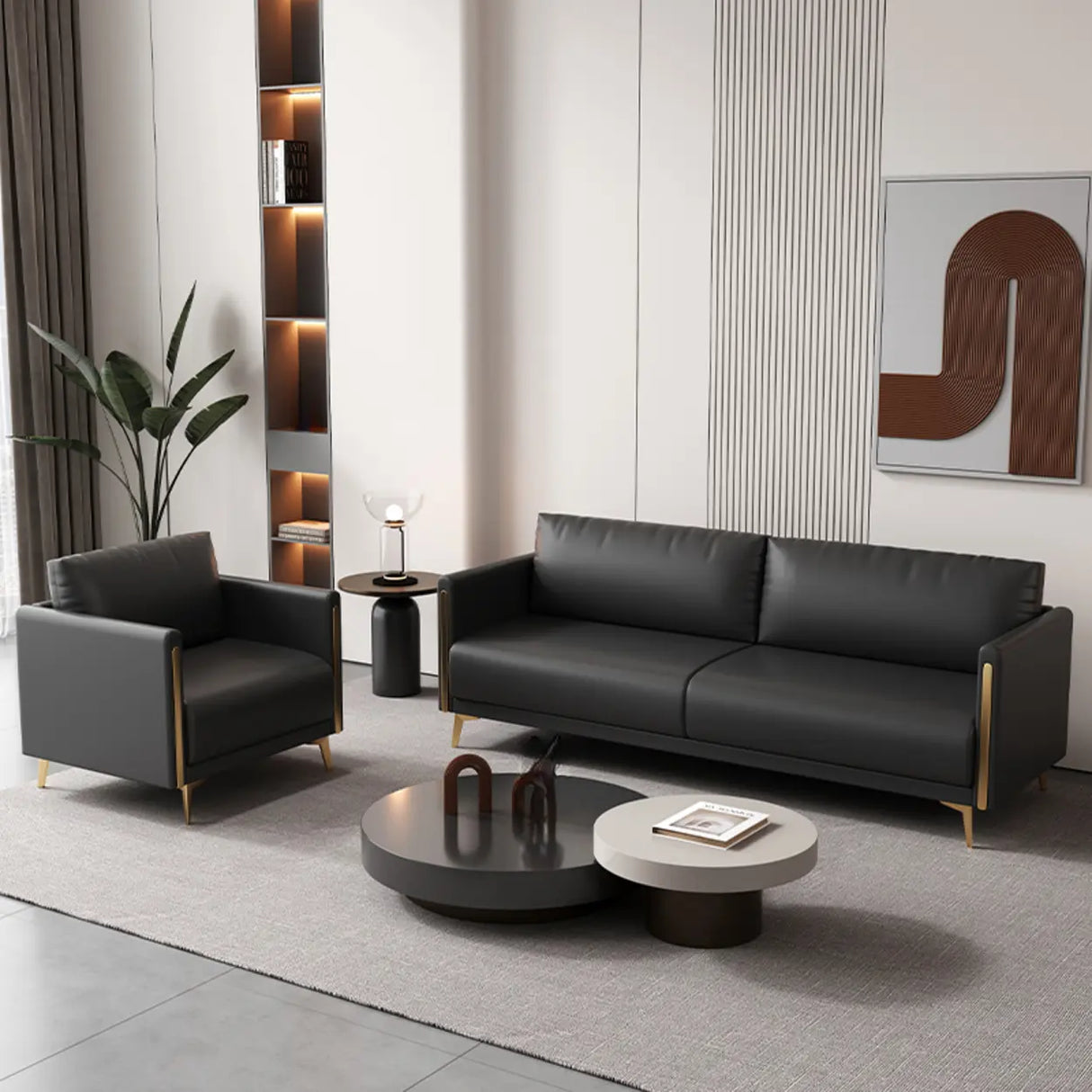 Black Water Resistant Leather Square Arm Standard Sofa Image - 1