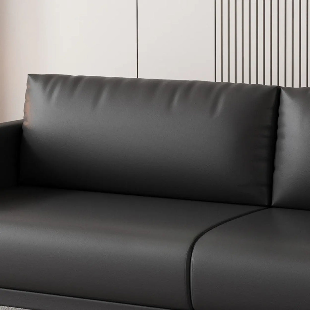 Black Water Resistant Leather Square Arm Standard Sofa Image - 10