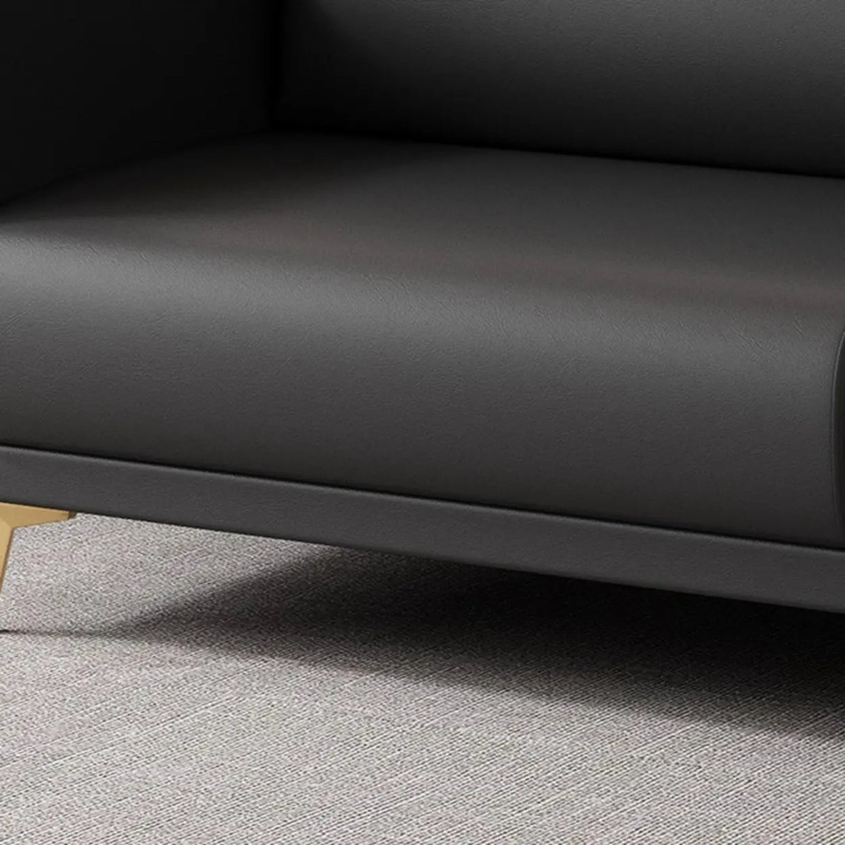 Black Water Resistant Leather Square Arm Standard Sofa Image - 11