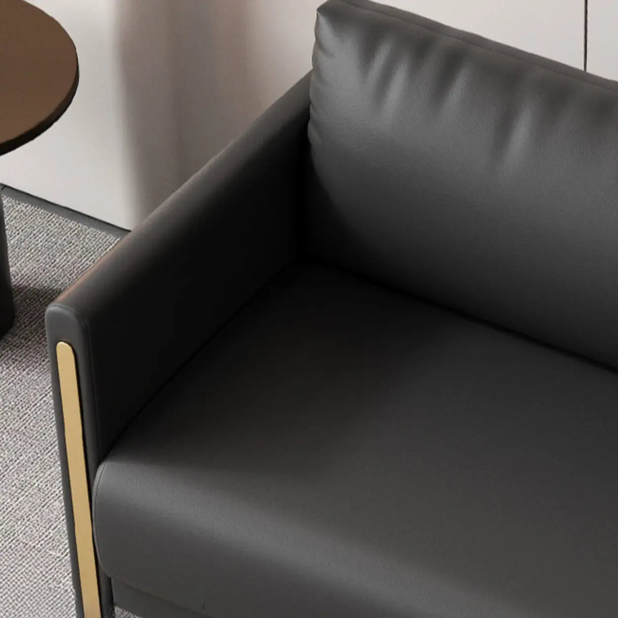 Black Water Resistant Leather Square Arm Standard Sofa Image - 12