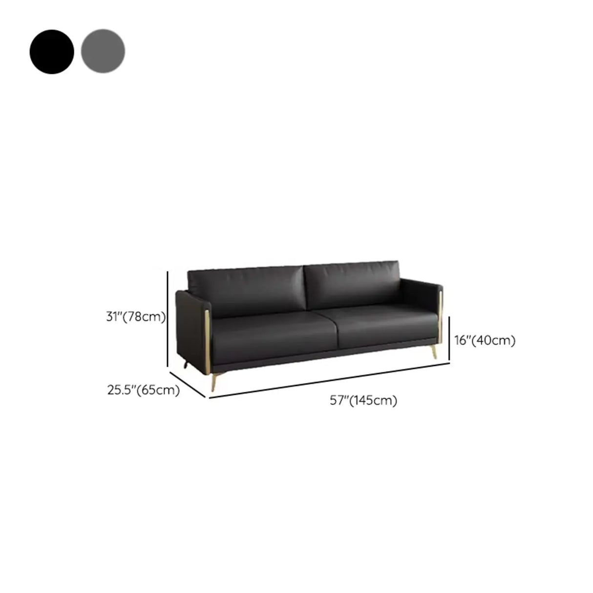 Black Water Resistant Leather Square Arm Standard Sofa Image - 14