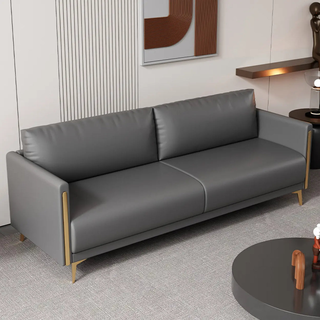 Black Water Resistant Leather Square Arm Standard Sofa Image - 3