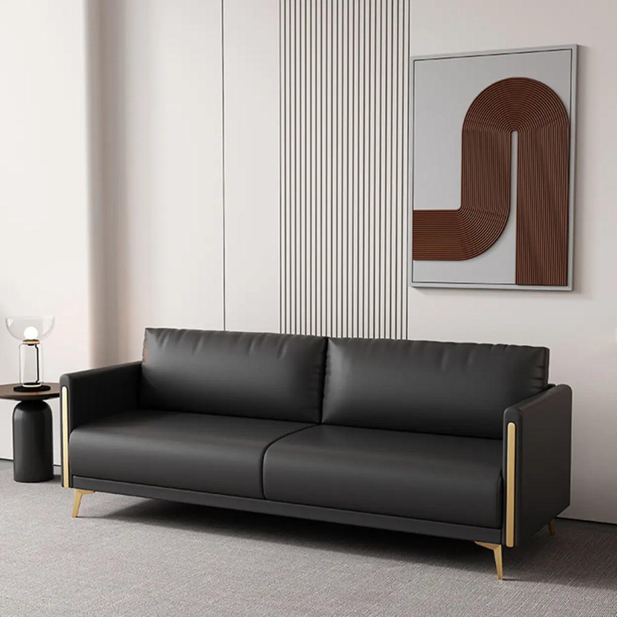 Black Water Resistant Leather Square Arm Standard Sofa Image - 4