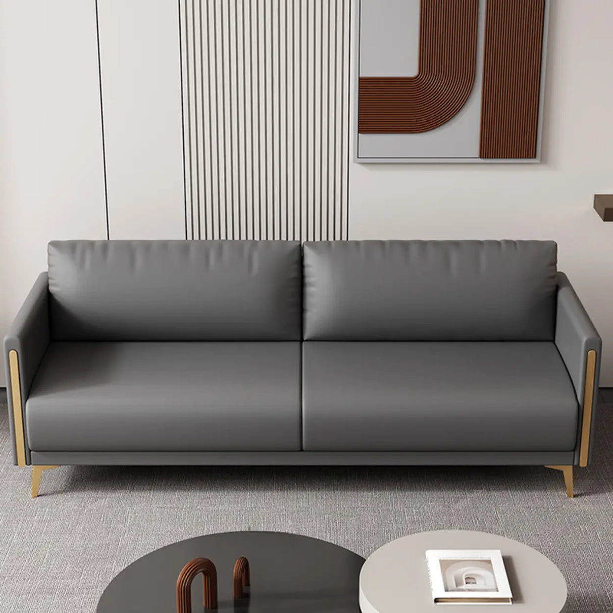 Black Water Resistant Leather Square Arm Standard Sofa Image - 5