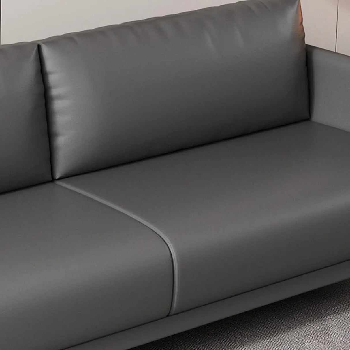 Black Water Resistant Leather Square Arm Standard Sofa Image - 8