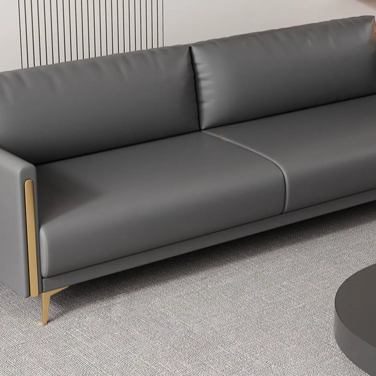 Black Water Resistant Leather Square Arm Standard Sofa Image - 9