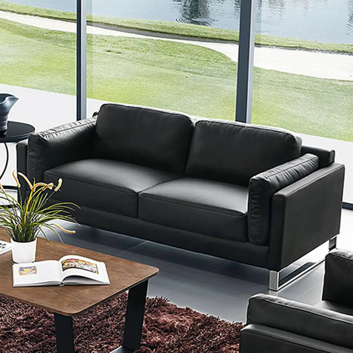 Black Waterproof Faux Leather Loveseat with Arms Image - 1