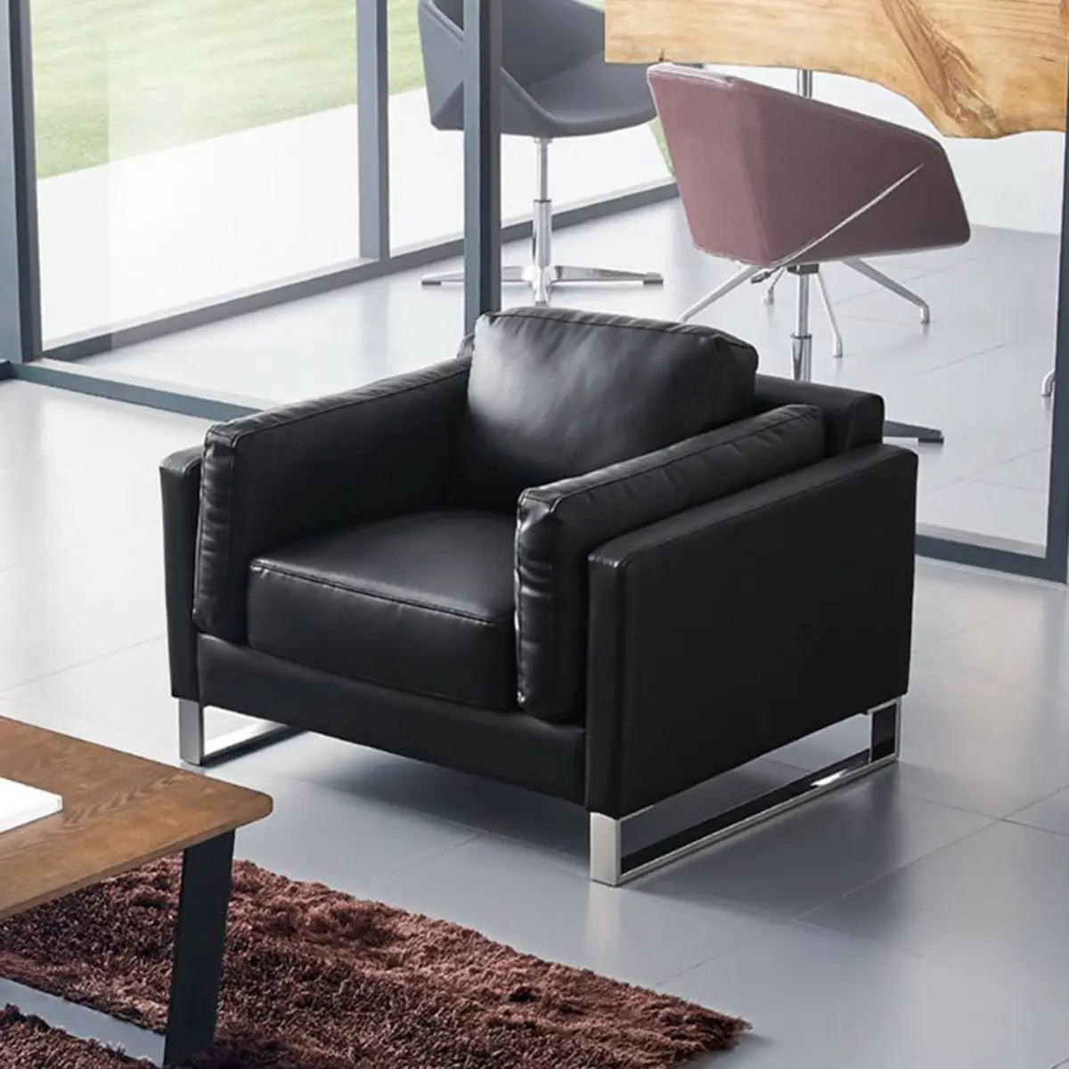 Black Waterproof Faux Leather Loveseat with Arms Image - 4