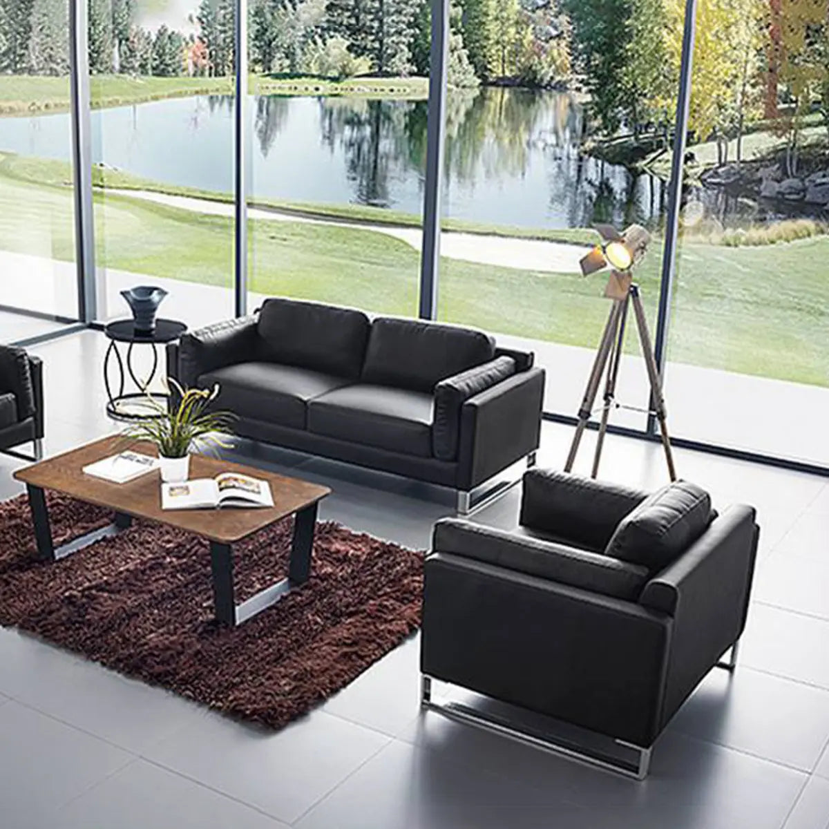 Black Waterproof Faux Leather Loveseat with Arms Image - 6
