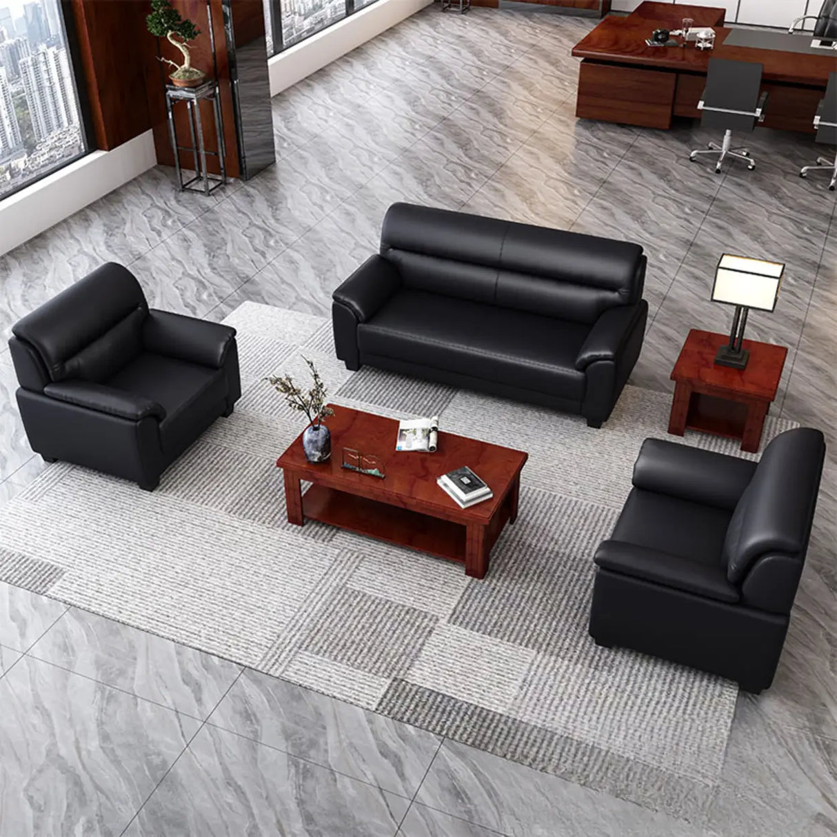 Black Waterproof Leather Upholstered Back Loveseat Image - 1