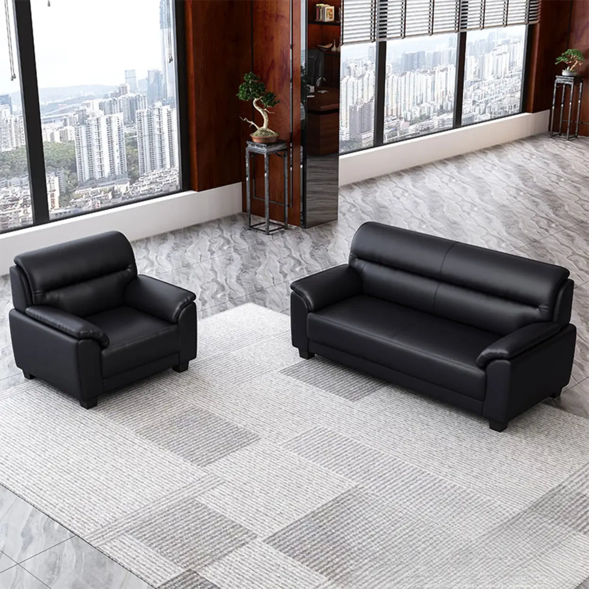 Black Waterproof Leather Upholstered Back Loveseat Image - 12