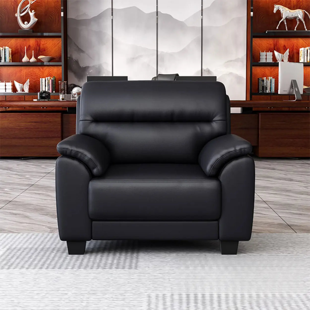 Black Waterproof Leather Upholstered Back Loveseat Image - 2