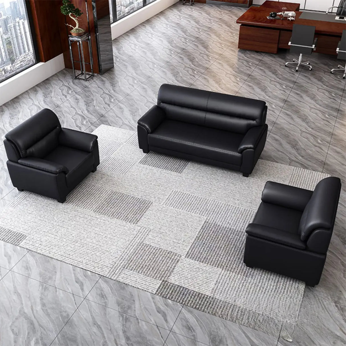 Black Waterproof Leather Upholstered Back Loveseat Image - 4