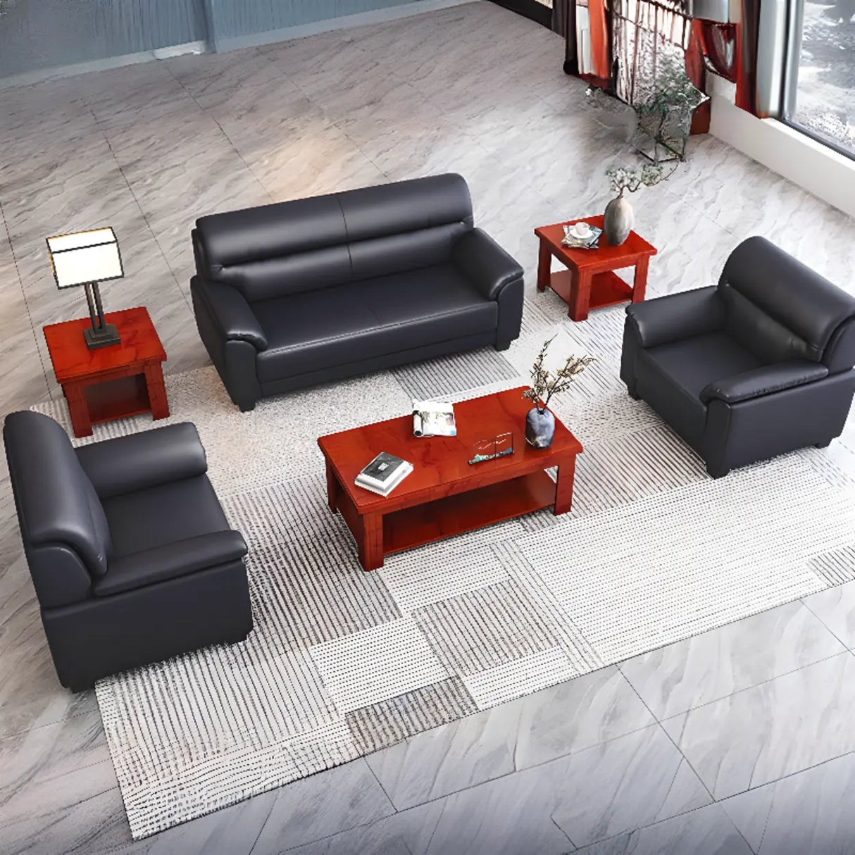 Black Waterproof Leather Upholstered Back Loveseat Image - 5