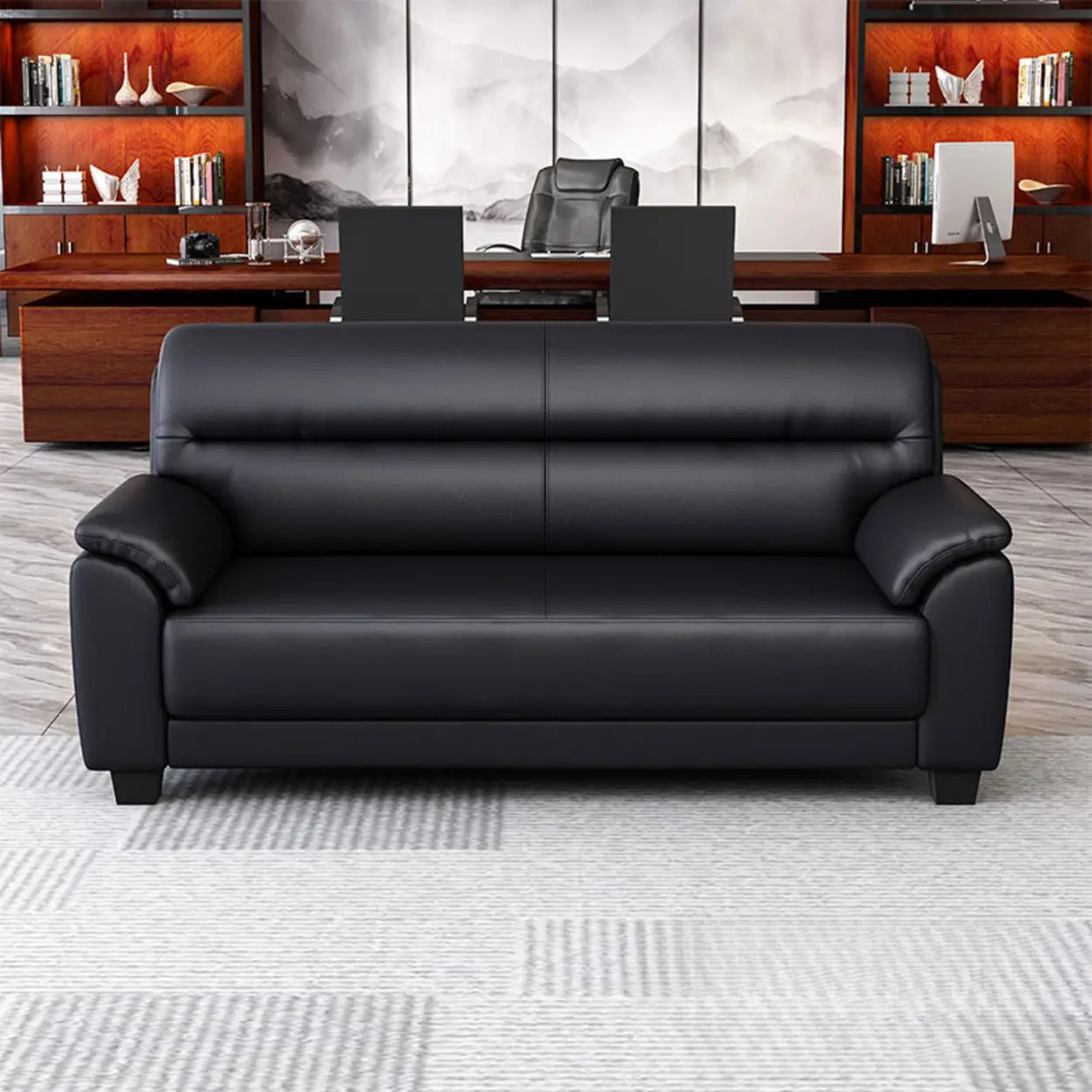 Black Waterproof Leather Upholstered Back Loveseat Image - 6