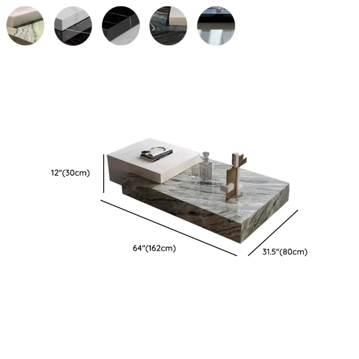 Black-White Marble Rectangular Block Base Coffee Table Image - 11
