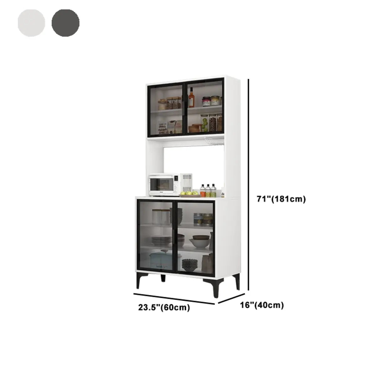 Black-White Pantry Hutch Wood Standard China Cabinets