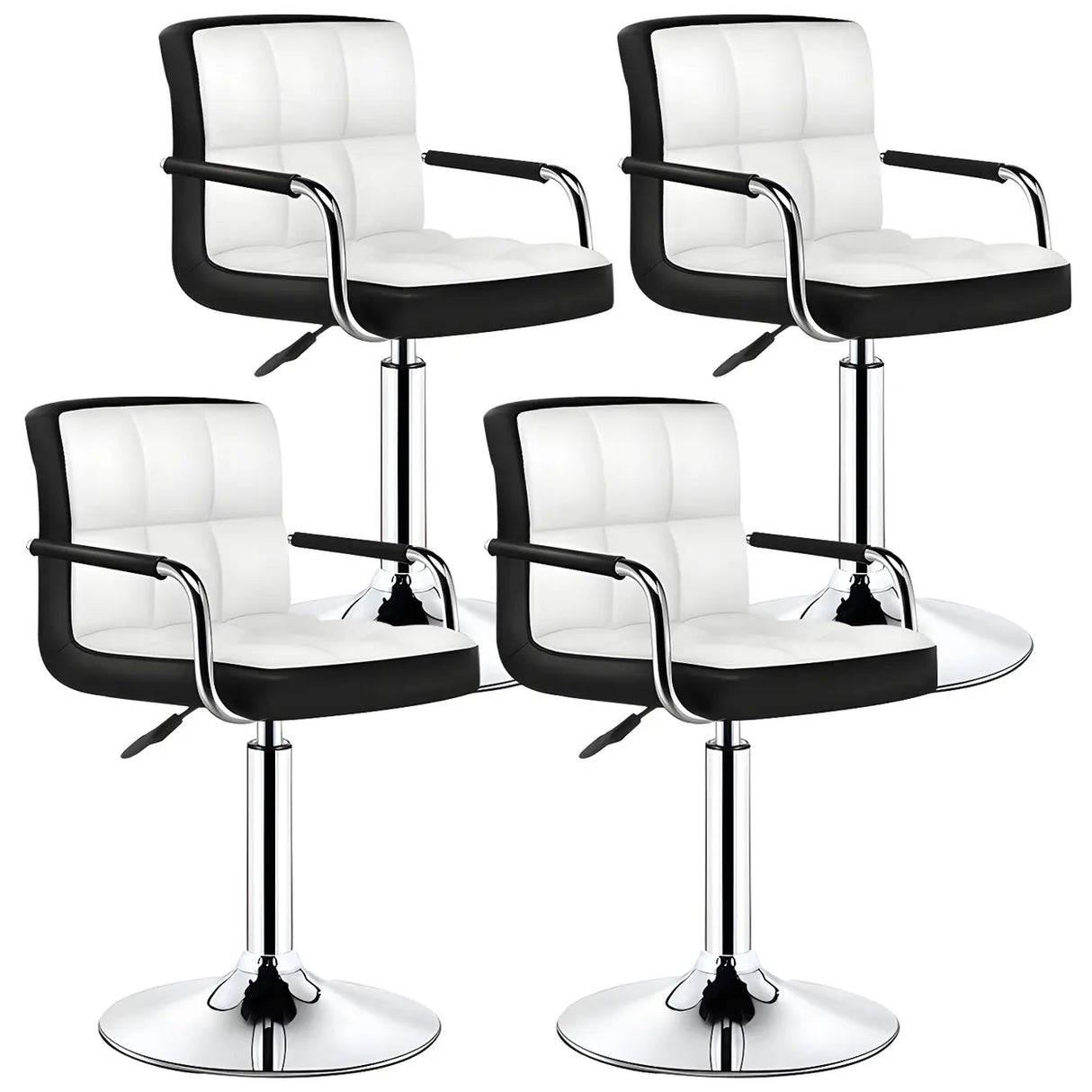 Black White Square Steel Adjustable Cushioned Bar Stool Image - 11