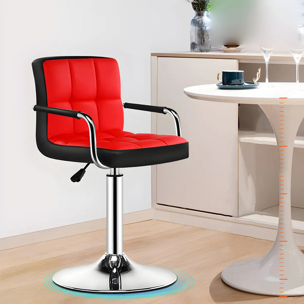 Black White Square Steel Adjustable Cushioned Bar Stool Image - 14