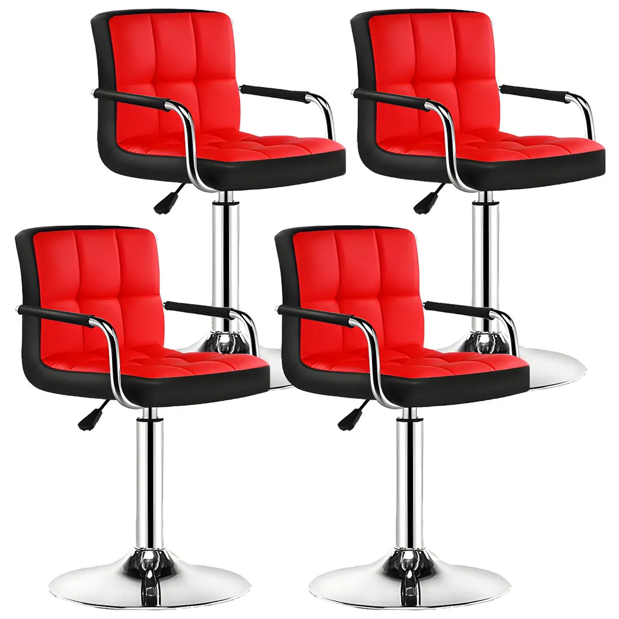 Black White Square Steel Adjustable Cushioned Bar Stool Image - 17