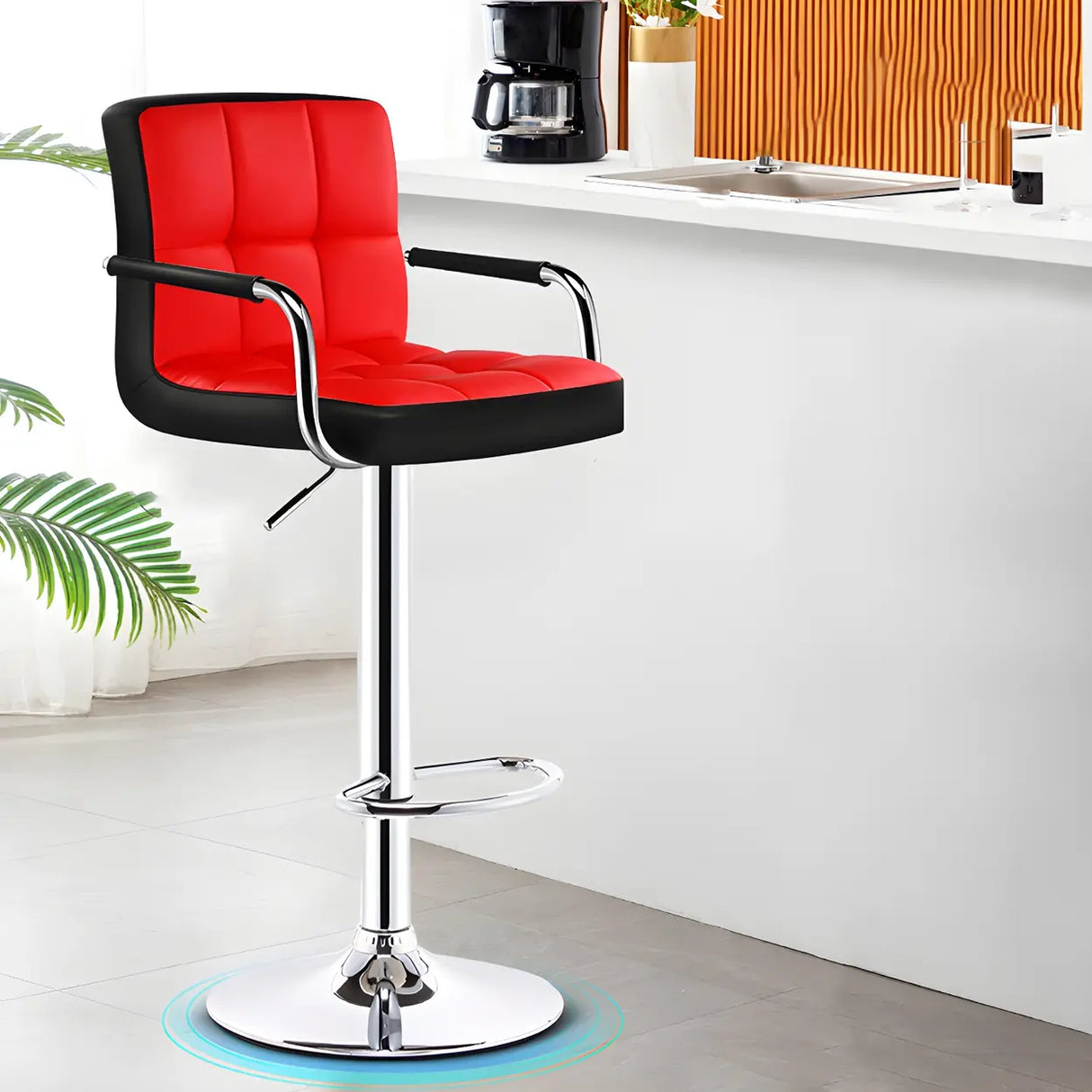 Black White Square Steel Adjustable Cushioned Bar Stool Image - 20