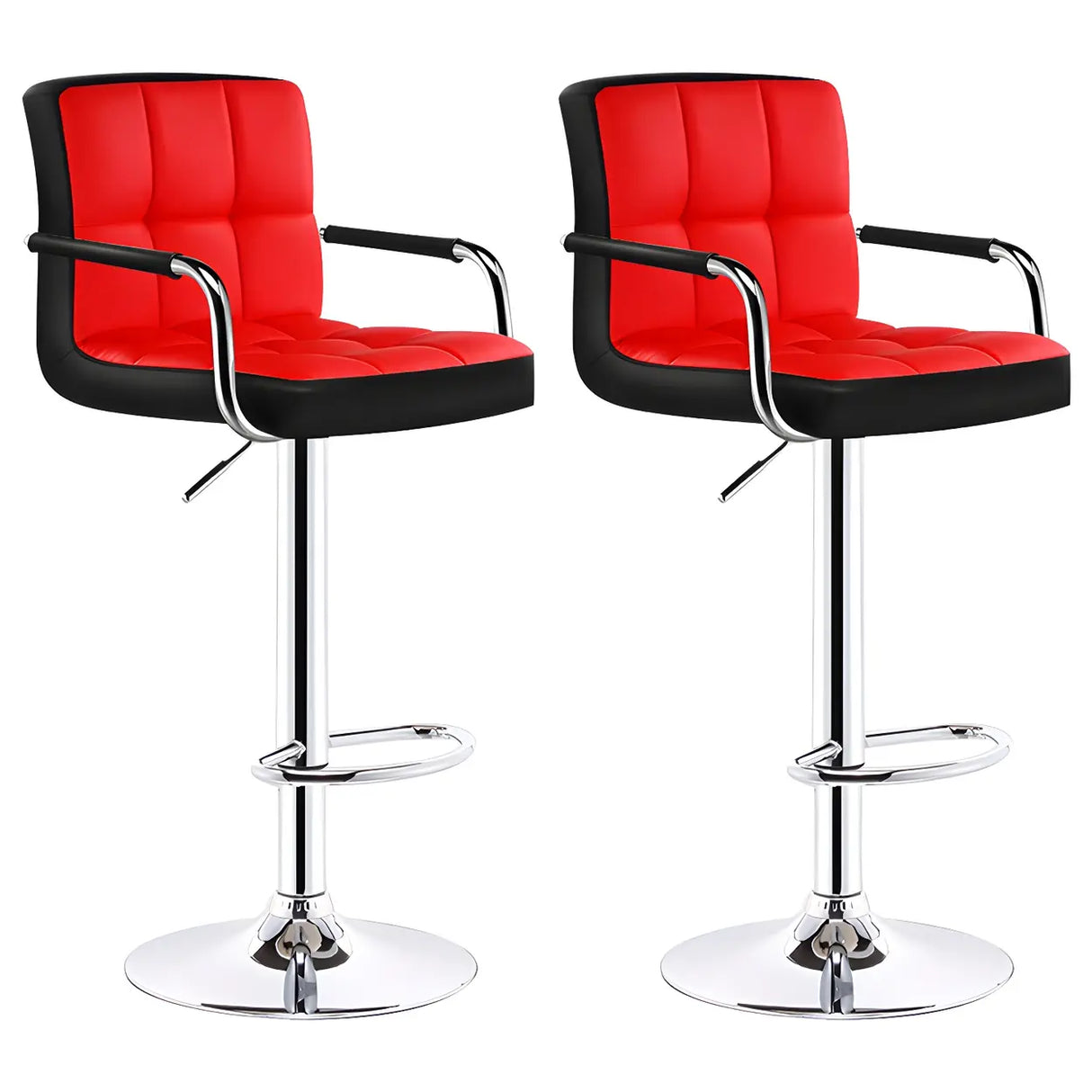 Black White Square Steel Adjustable Cushioned Bar Stool Image - 21