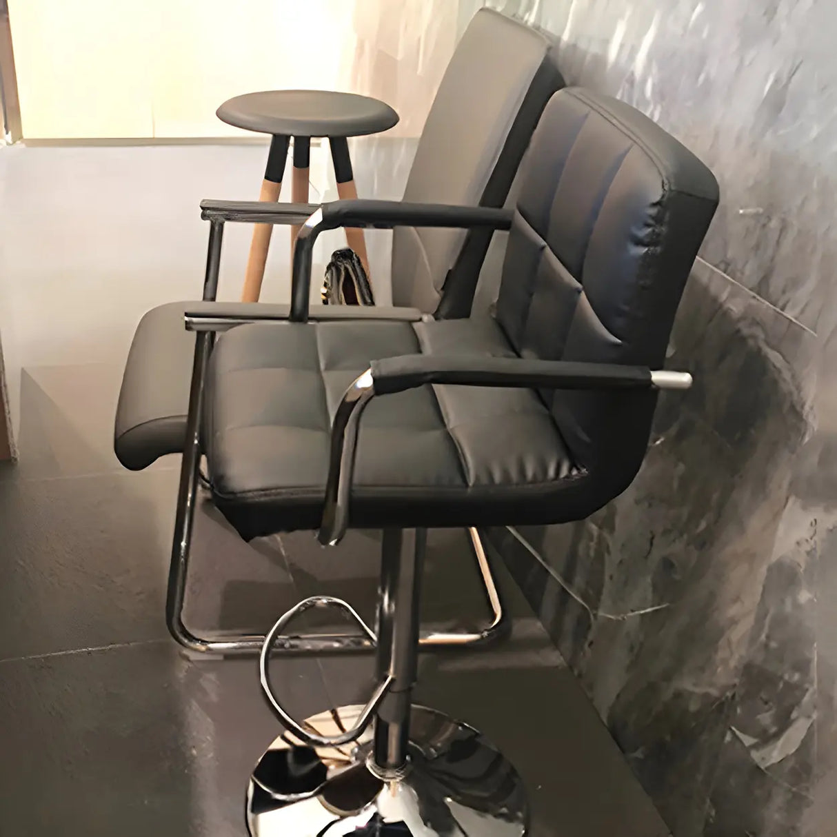 Black White Square Steel Adjustable Cushioned Bar Stool Image - 22