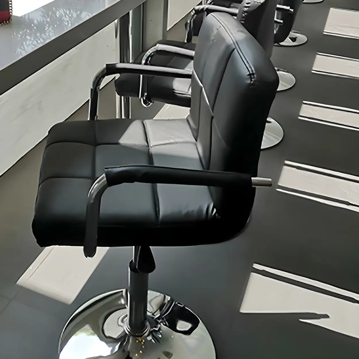 Black White Square Steel Adjustable Cushioned Bar Stool Image - 23