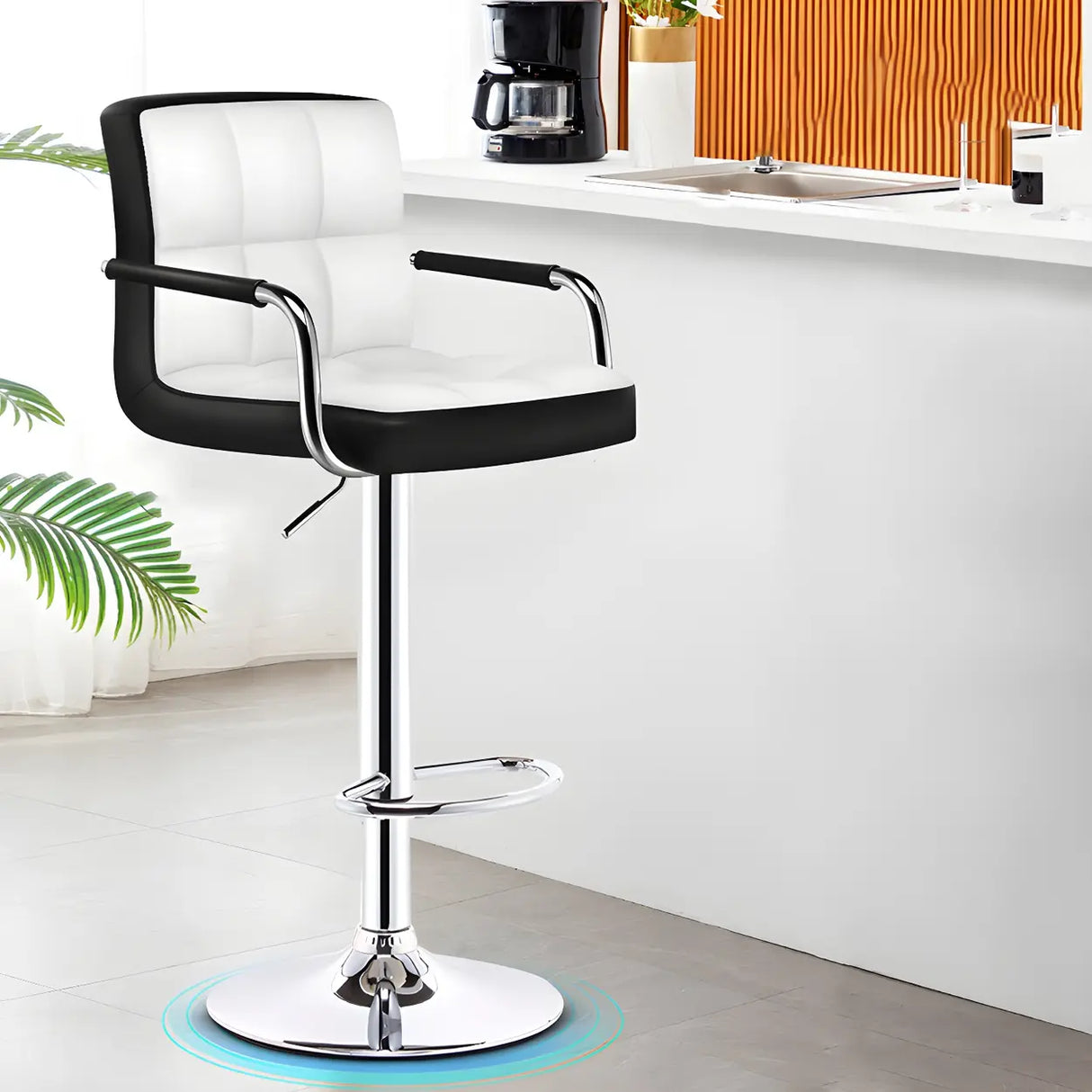 Black White Square Steel Adjustable Cushioned Bar Stool Image - 25