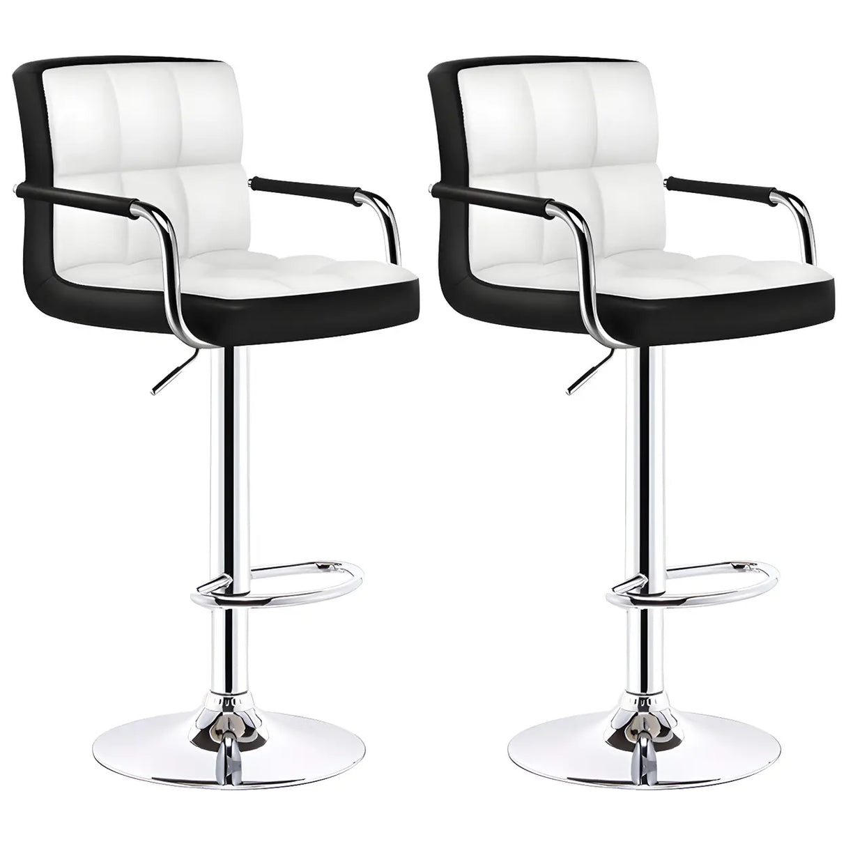 Black White Square Steel Adjustable Cushioned Bar Stool Image - 28