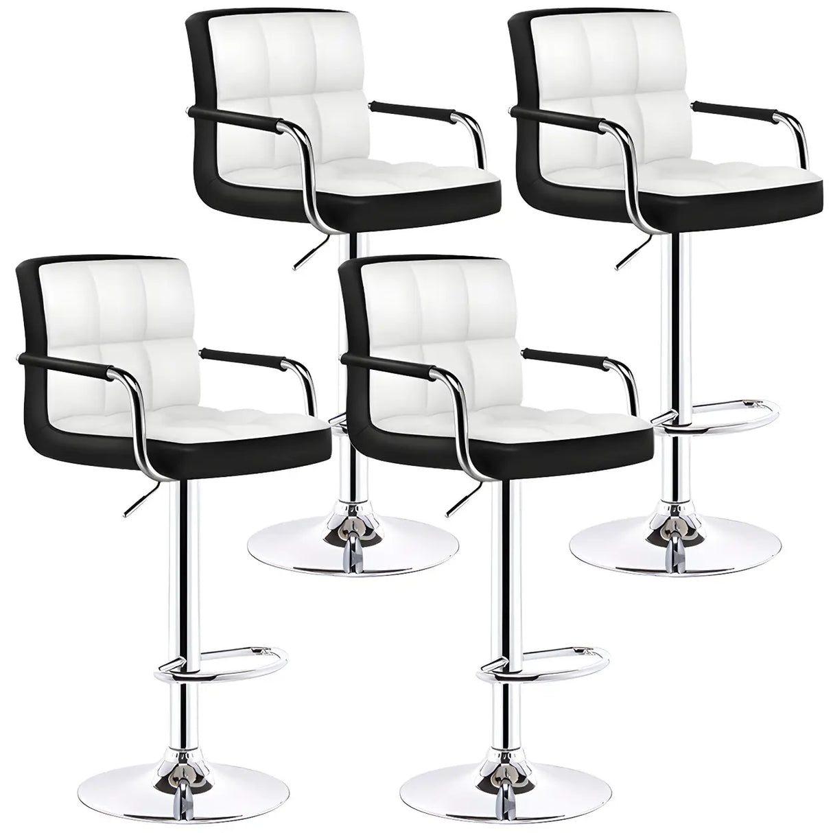 Black White Square Steel Adjustable Cushioned Bar Stool Image - 29