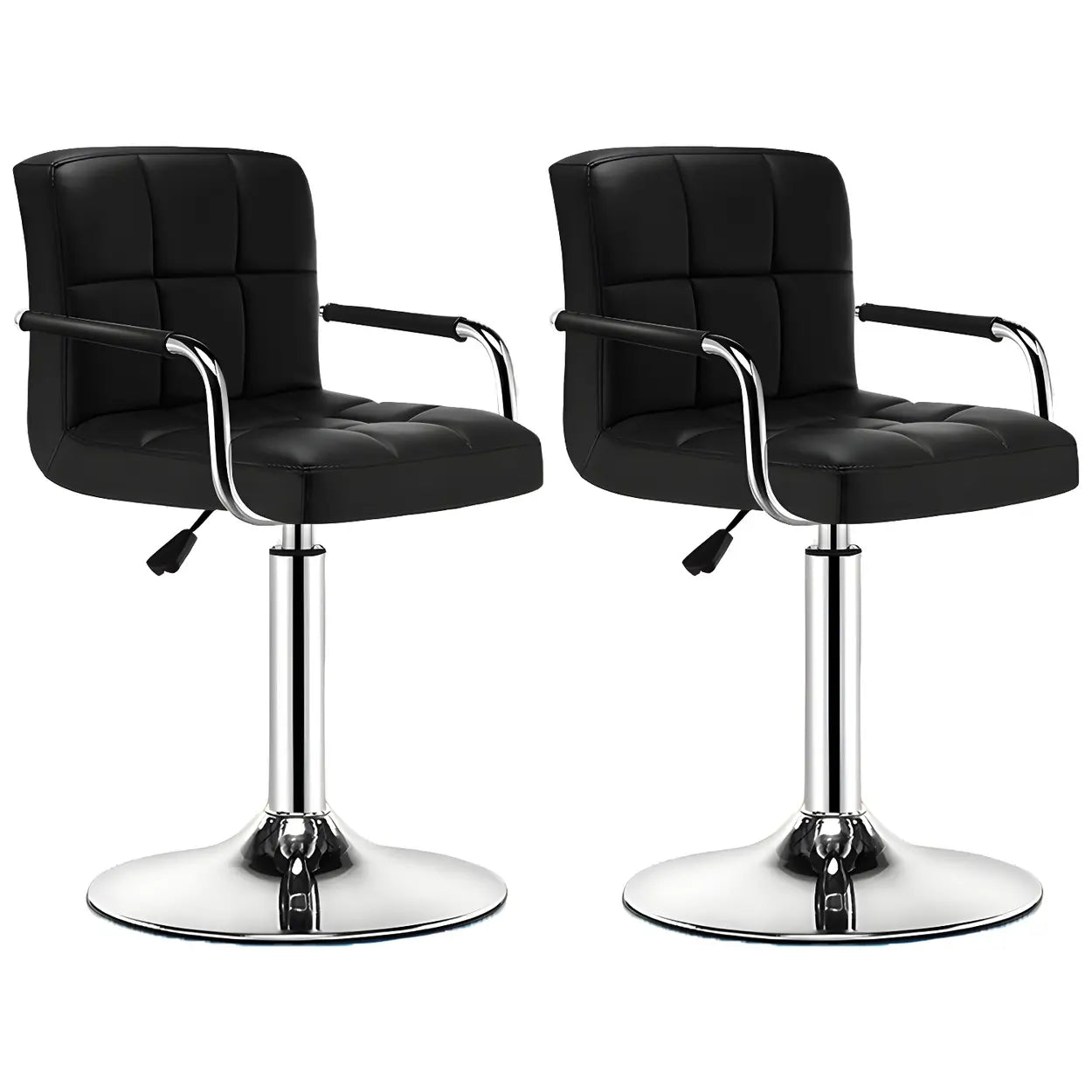 Black White Square Steel Adjustable Cushioned Bar Stool Image - 3