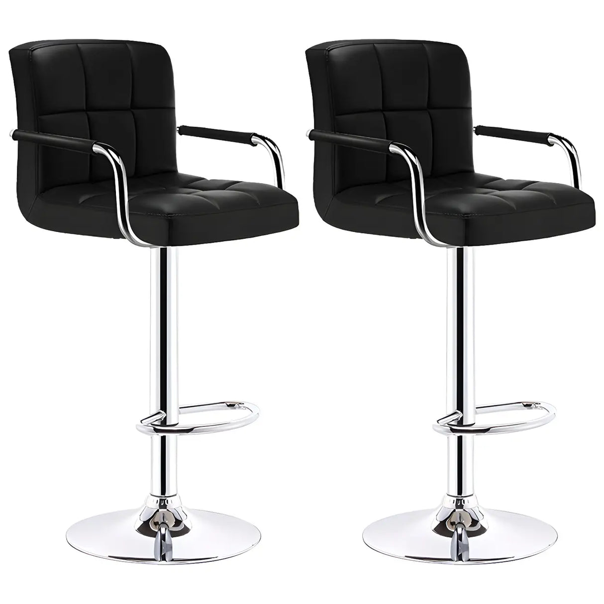 Black White Square Steel Adjustable Cushioned Bar Stool Image - 31