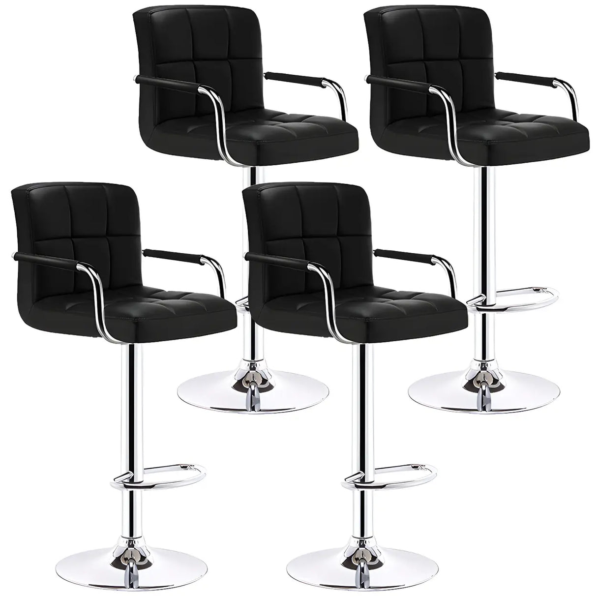 Black White Square Steel Adjustable Cushioned Bar Stool Image - 32