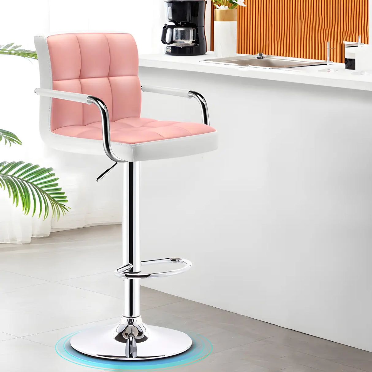 Black White Square Steel Adjustable Cushioned Bar Stool Image - 33