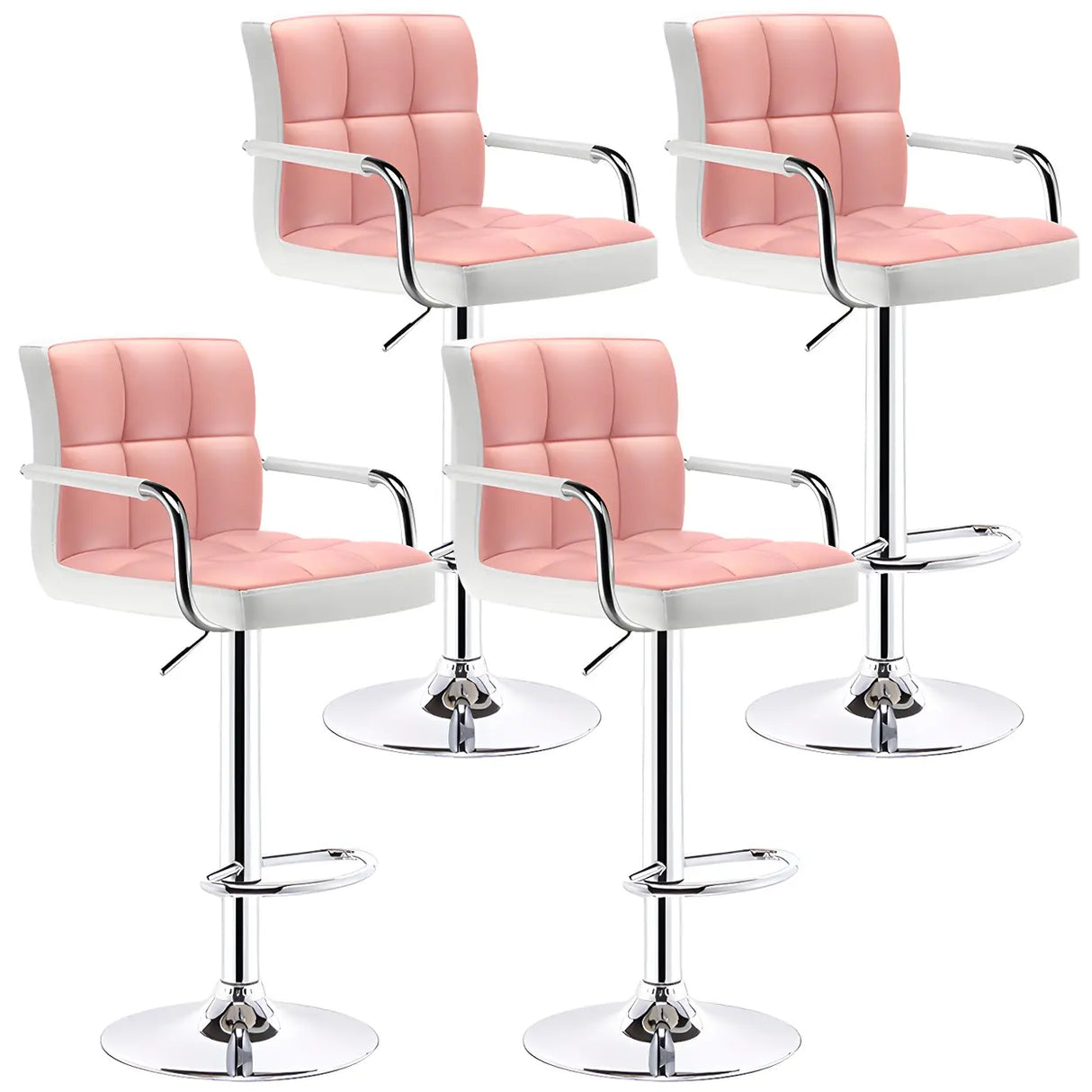 Black White Square Steel Adjustable Cushioned Bar Stool Image - 35