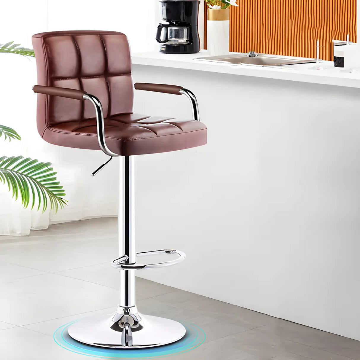 Black White Square Steel Adjustable Cushioned Bar Stool Image - 36