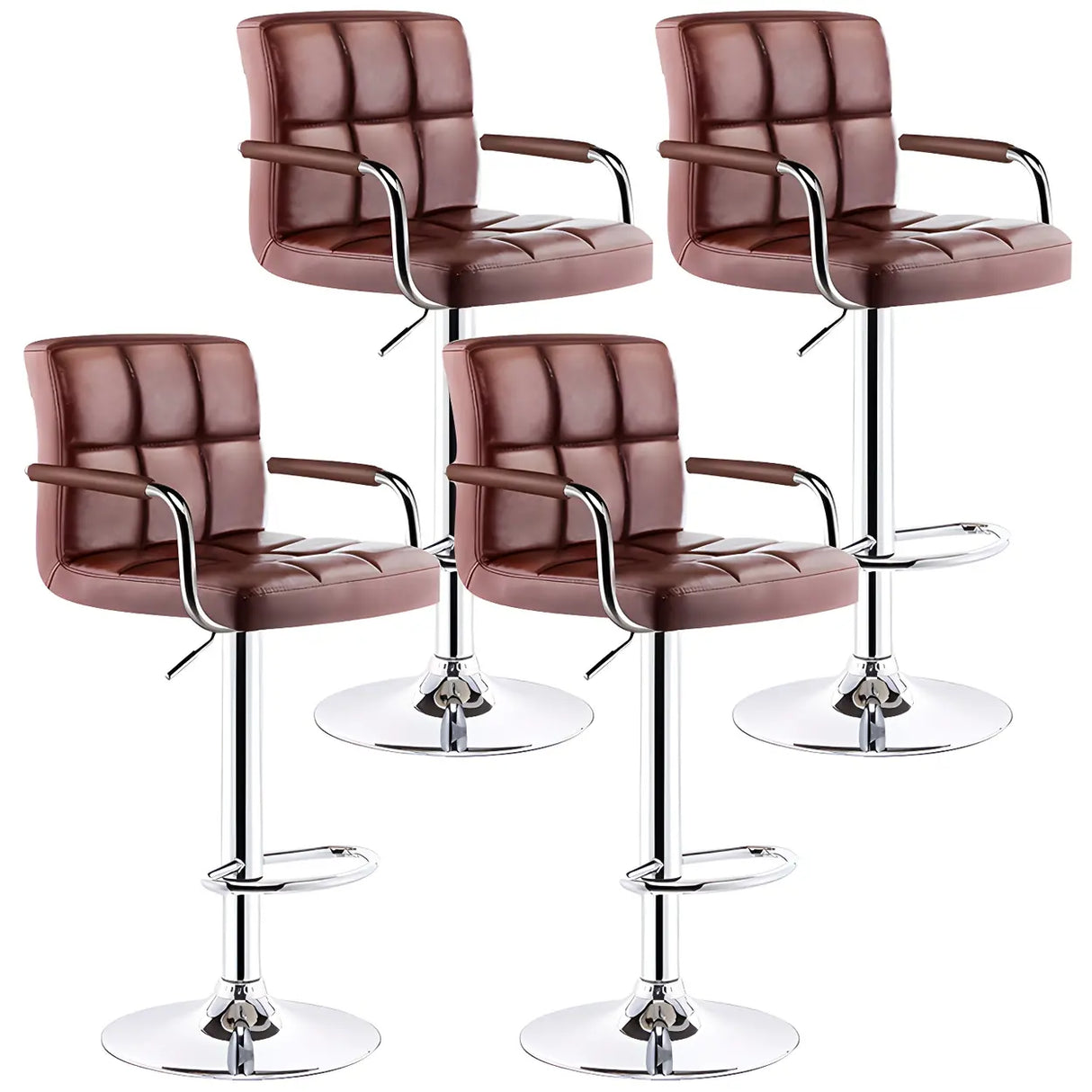 Black White Square Steel Adjustable Cushioned Bar Stool Image - 38