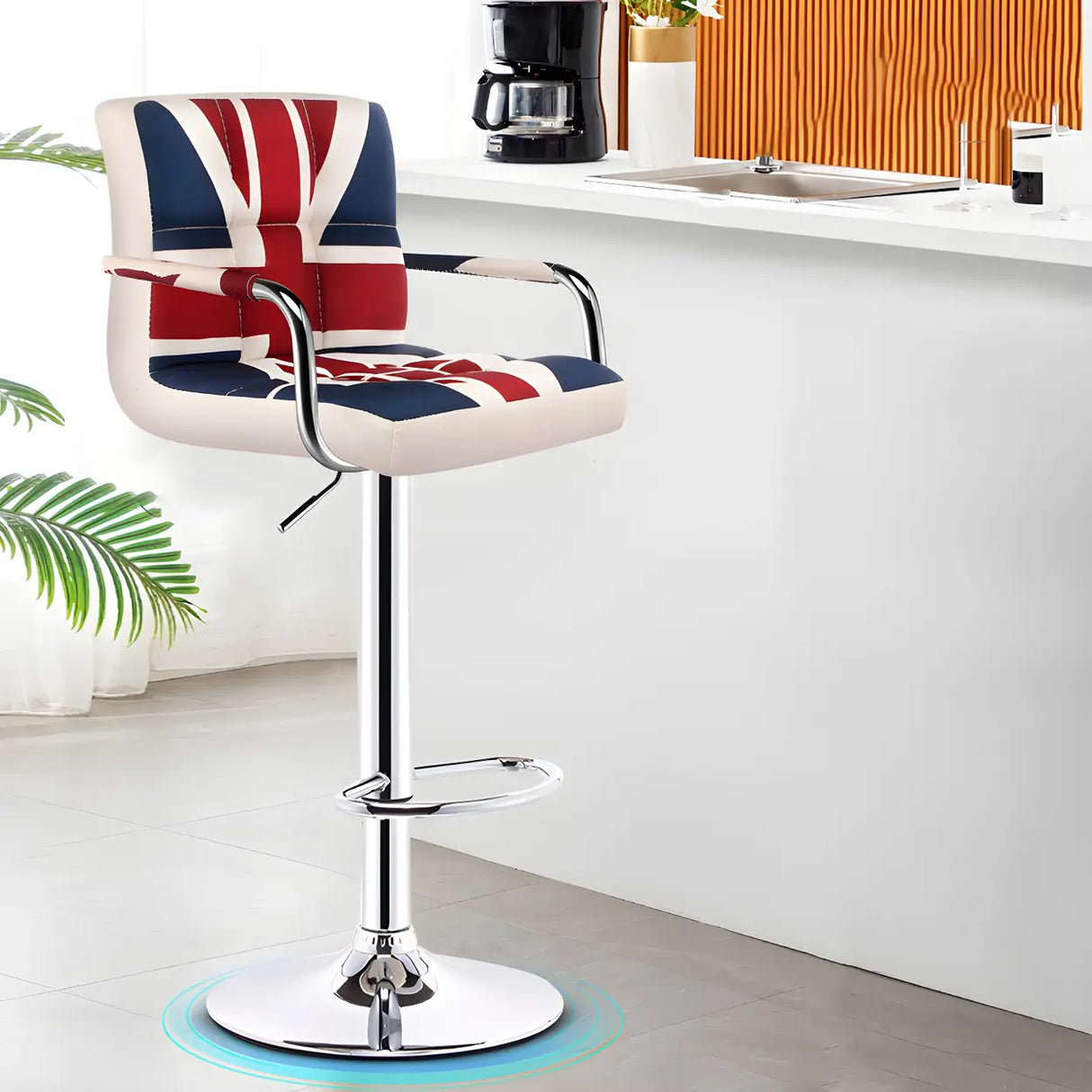 Black White Square Steel Adjustable Cushioned Bar Stool Image - 39