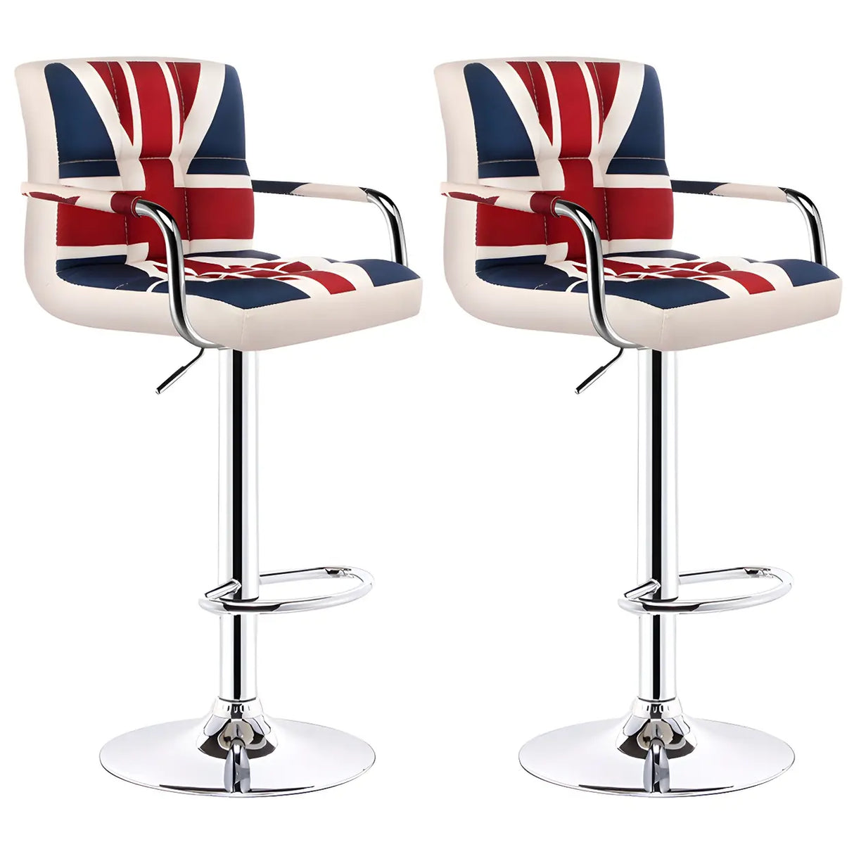 Black White Square Steel Adjustable Cushioned Bar Stool Image - 40