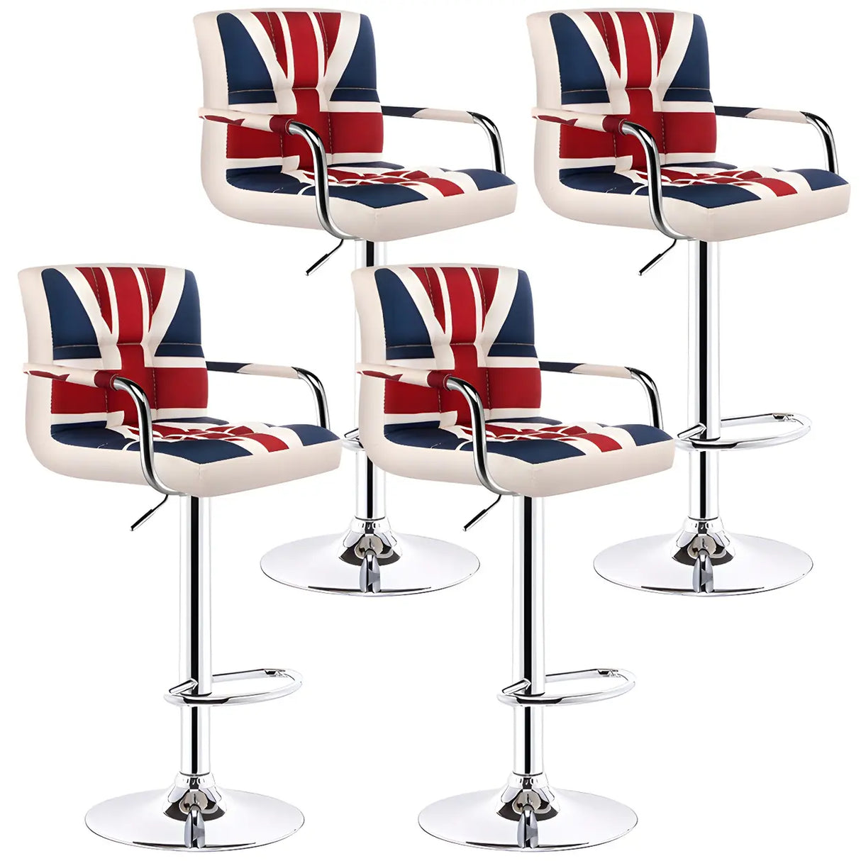 Black White Square Steel Adjustable Cushioned Bar Stool Image - 41