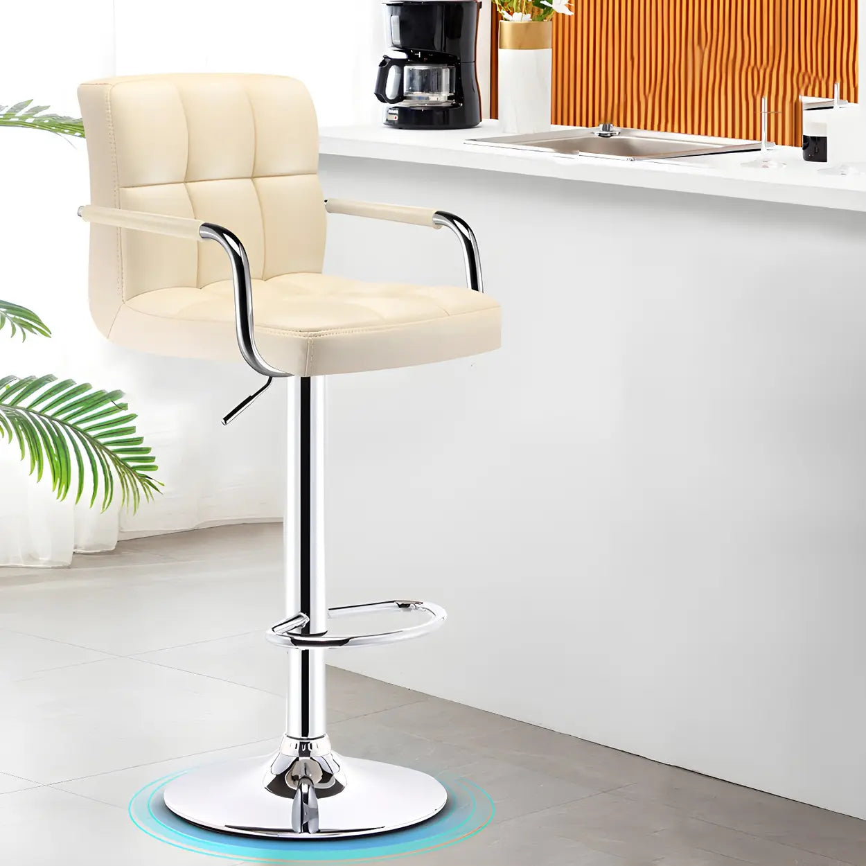 Black White Square Steel Adjustable Cushioned Bar Stool Image - 42