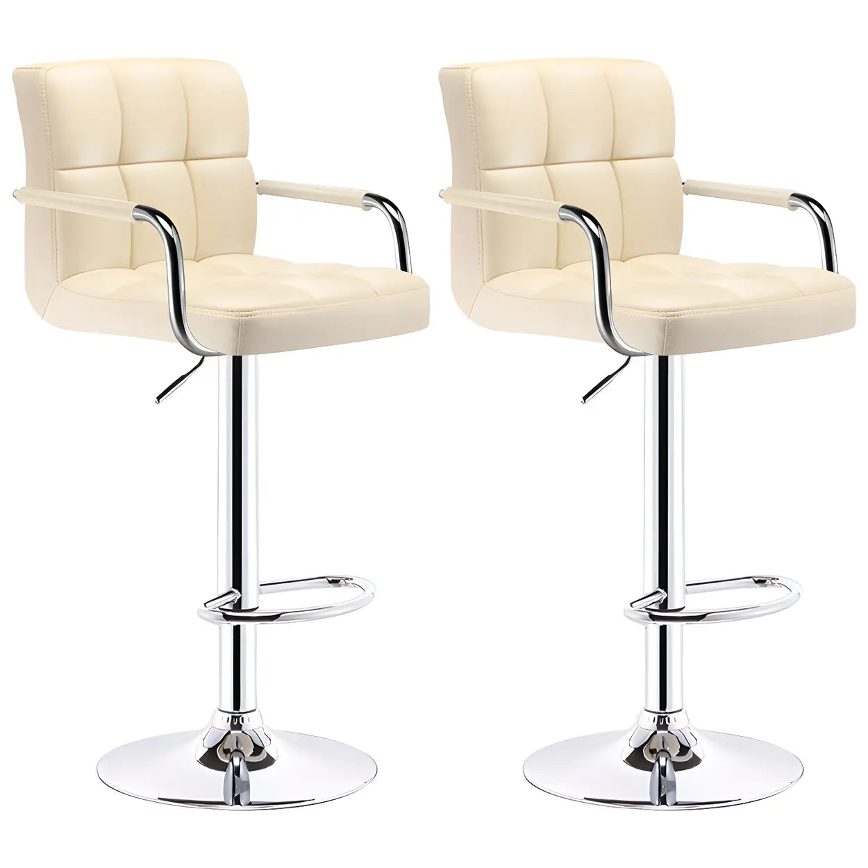 Black White Square Steel Adjustable Cushioned Bar Stool Image - 43