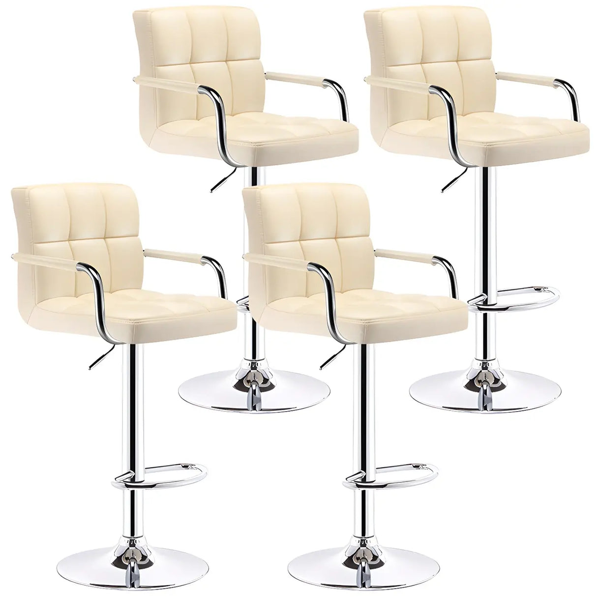 Black White Square Steel Adjustable Cushioned Bar Stool Image - 44